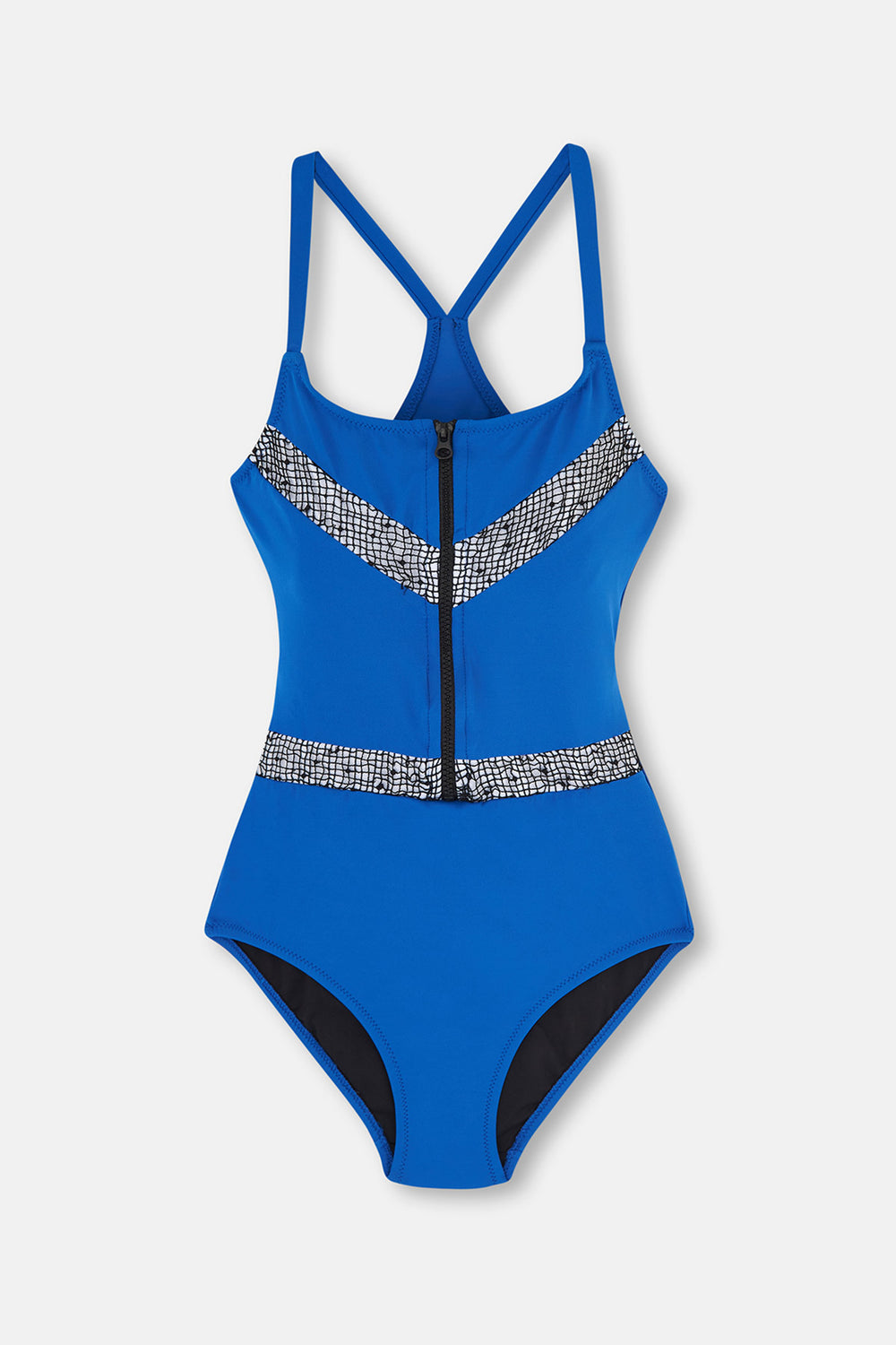 Saks Fermuarlı Örgü Desen Yüzücü Mayo