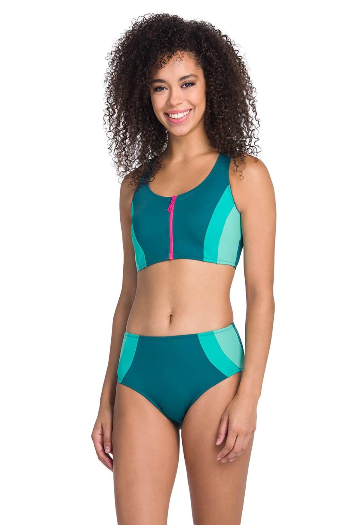 Petrol Yeşili i Fermuarlu Yüzücü Bikini Takımı