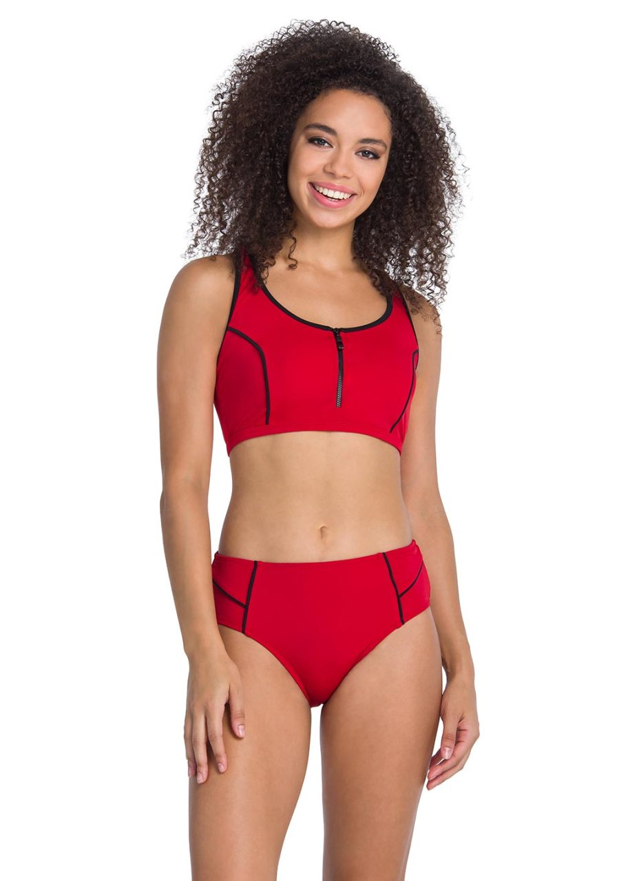 Kırmızı Fermuarlı Yüzücü Bikini Takımı