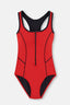 Kırmızı Fermuarlı Çizgi Detay Kalın Askı Yüzücü Mayo