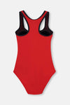 Kırmızı Fermuarlı Çizgi Detay Kalın Askı Yüzücü Mayo