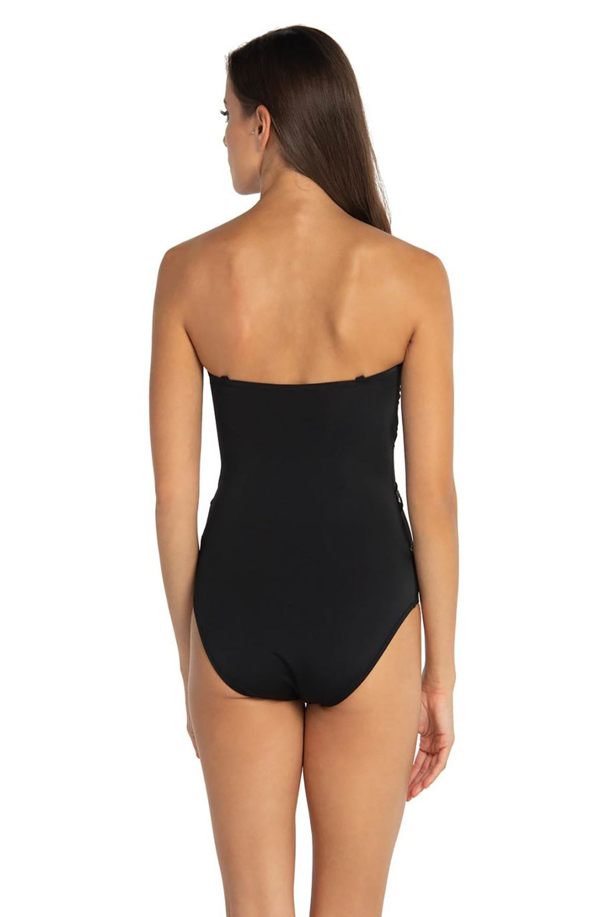 Siyah Çelik Düğmeli Transparan Straplez Mayo