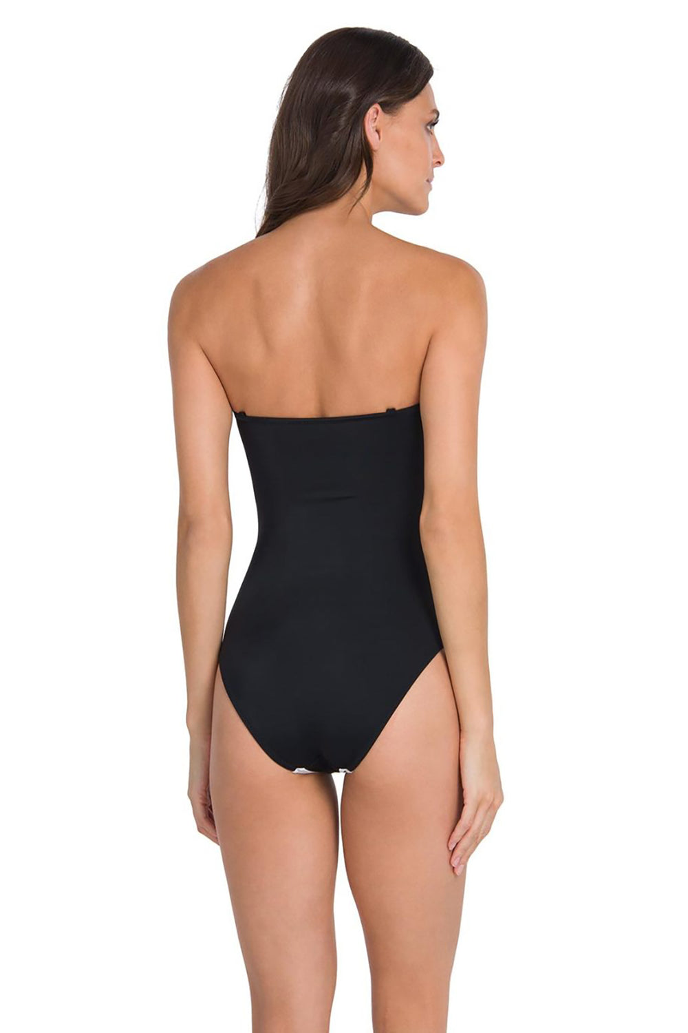 Siyah Püsküllü Dekolte Straplez Mayo