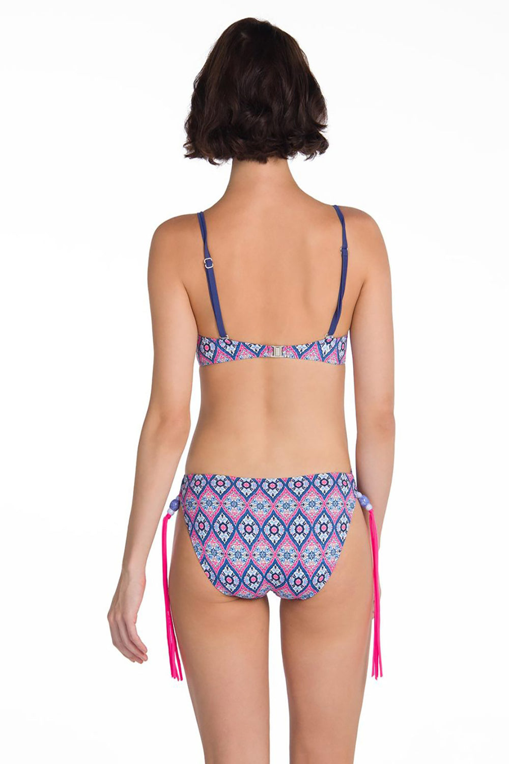 Lacivert Boncuklu Yanı Ip Detaylı Desenli Mayokini