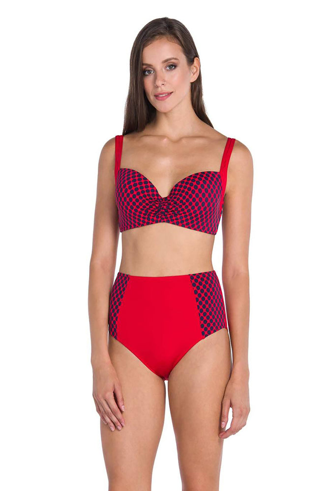 Kırmızı Puantiyeli Parçalı Kaplı Bikini Takımı