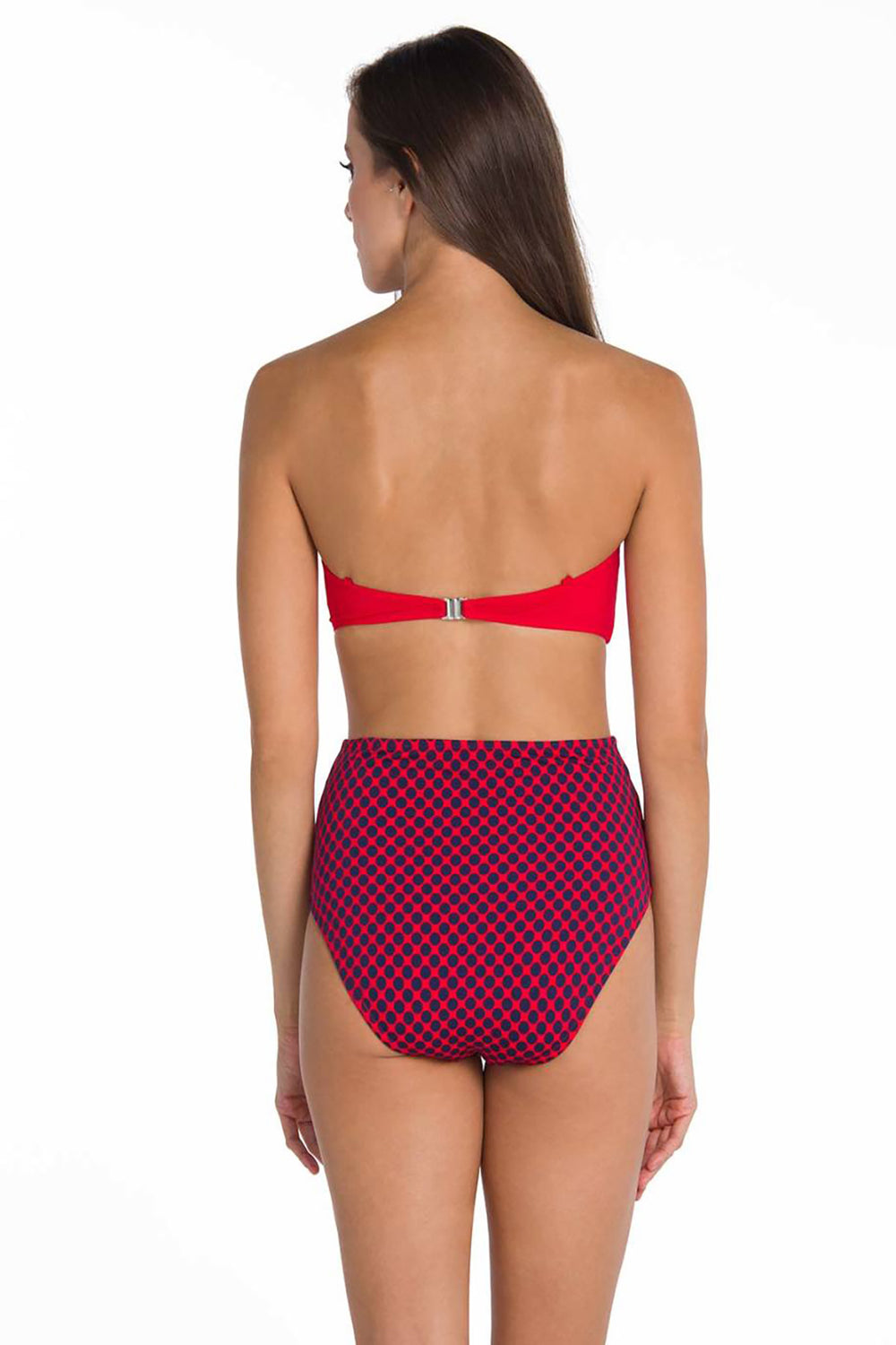 Kırmızı Altı Parçalı Puantiyeli Straplez Bikini Takımı