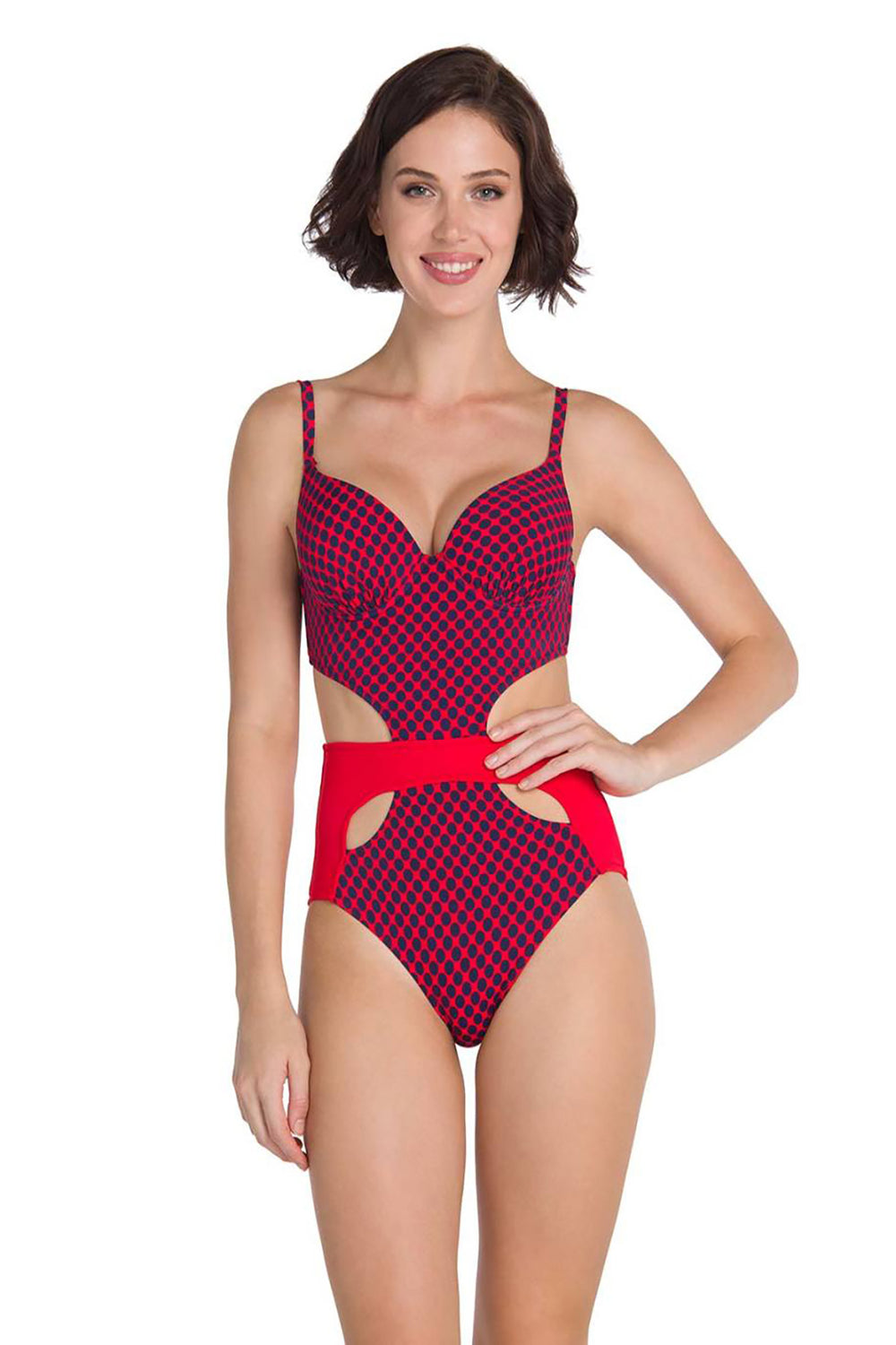 Kırmızı Puantiyeli Parçalı Mayokini