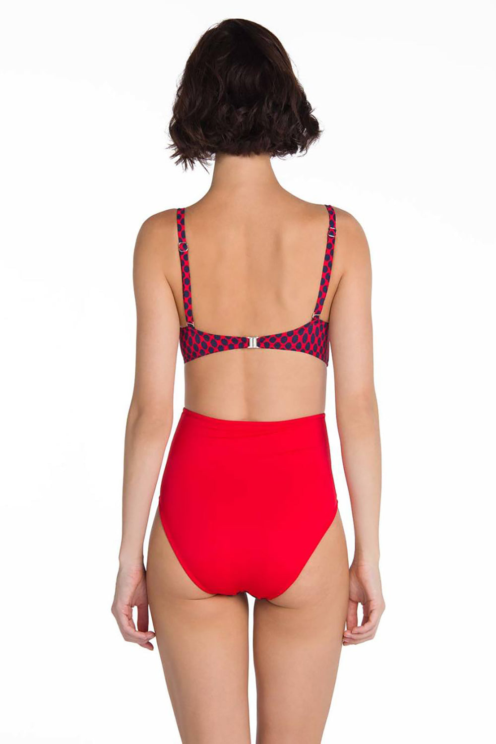 Kırmızı Puantiyeli Parçalı Mayokini