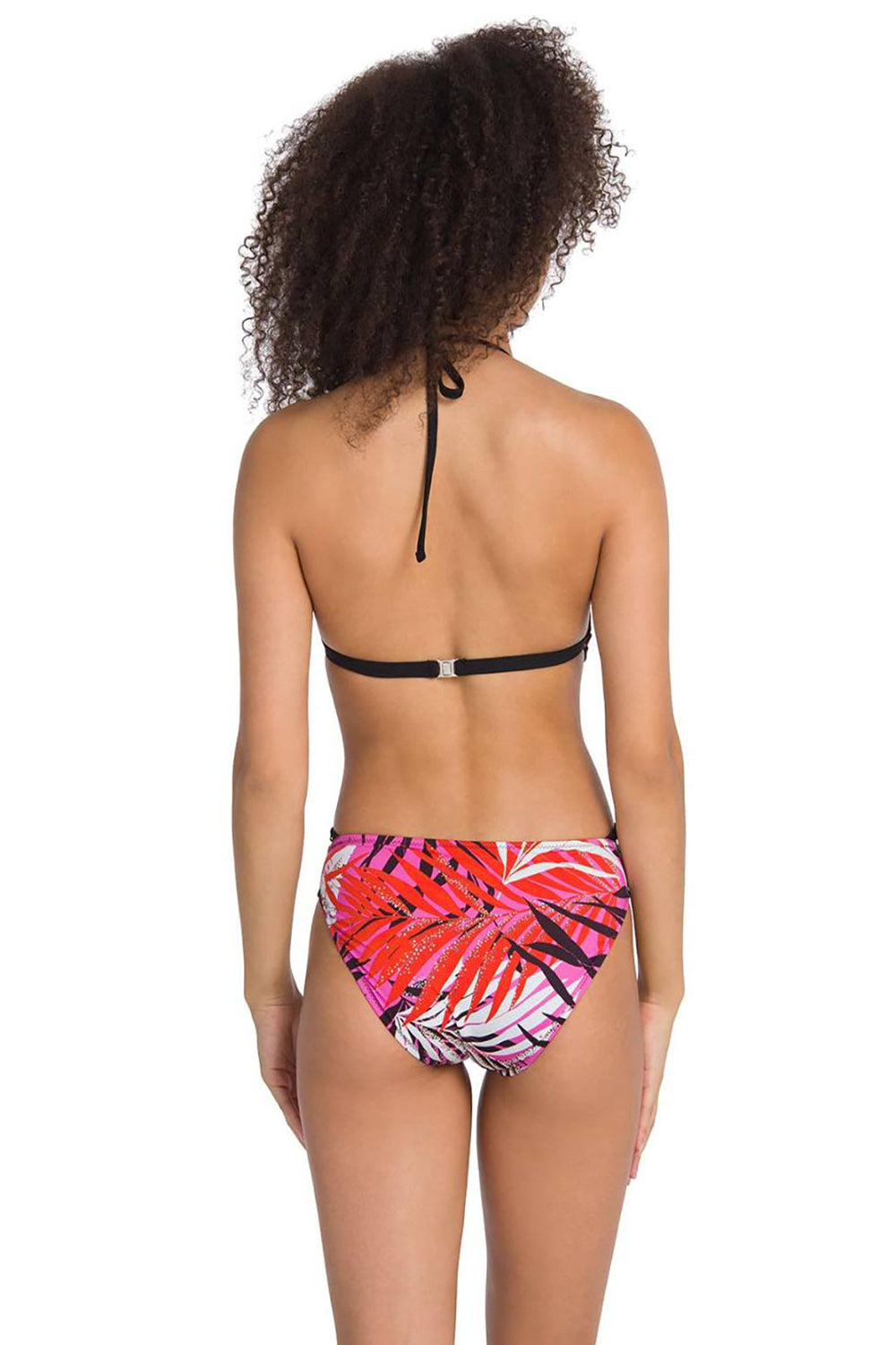 Siyah Boyundan Askı Yaprak Desenli Mayokini