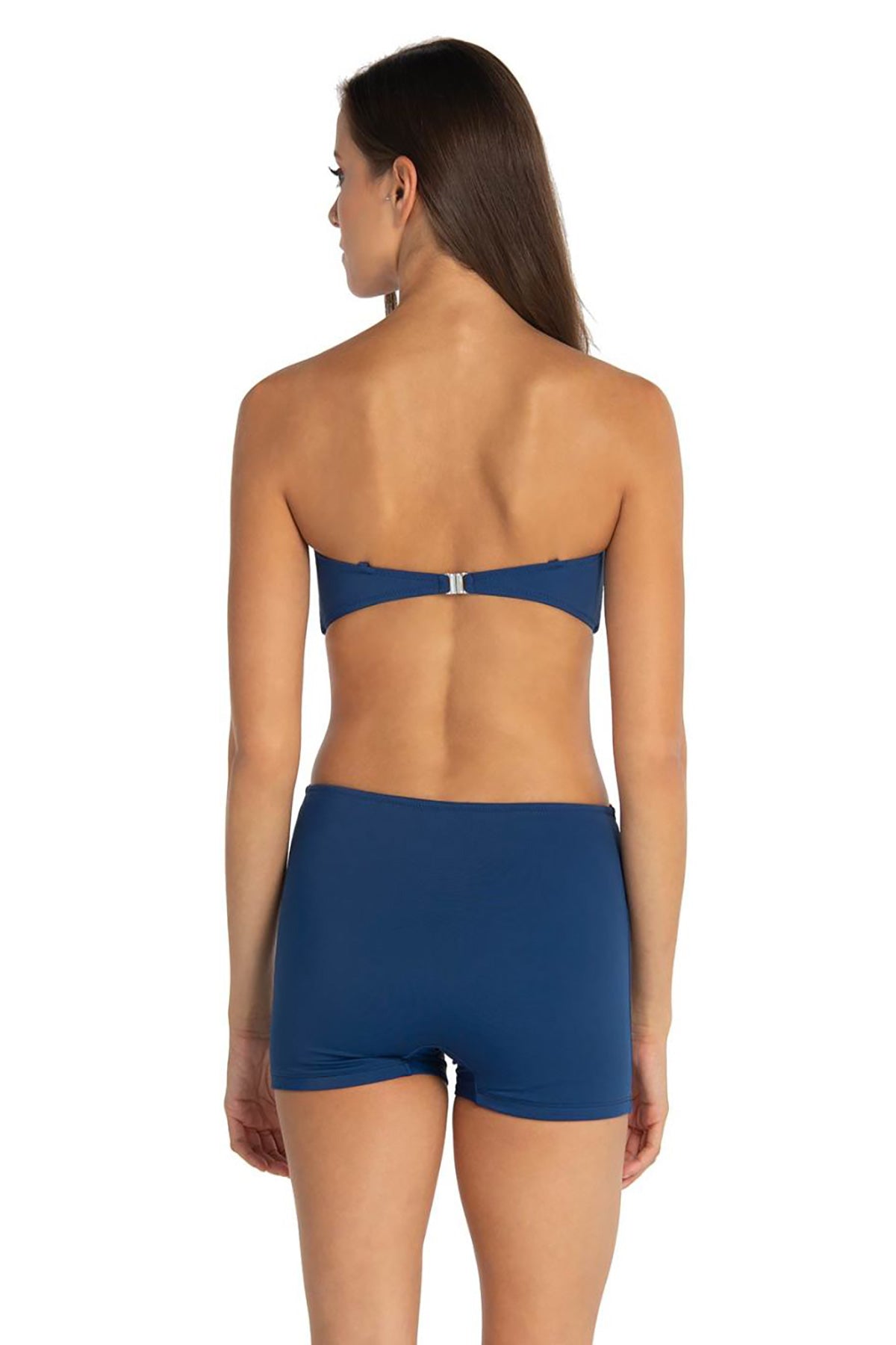 Marin Lacivert Kordonlu Şortlu Straplez Bikini Takımı