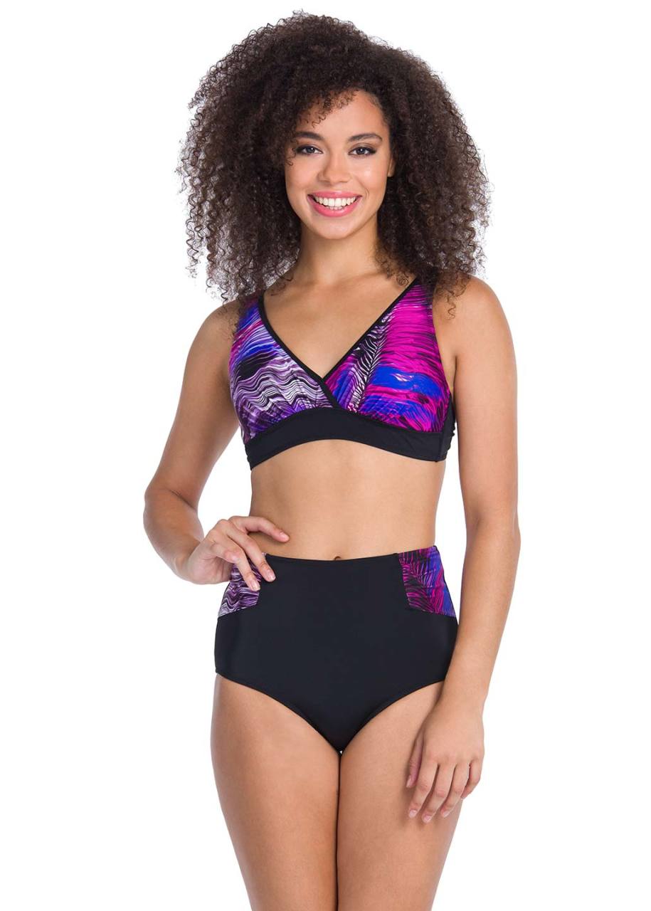 Siyah Geniş Üçgen Toparlayıcı Yüksek Bel Bikini Takımı