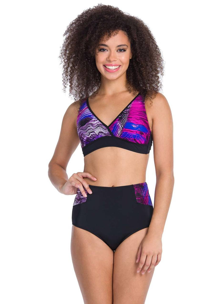 Siyah Geniş Üçgen Toparlayıcı Yüksek Bel Bikini Takımı