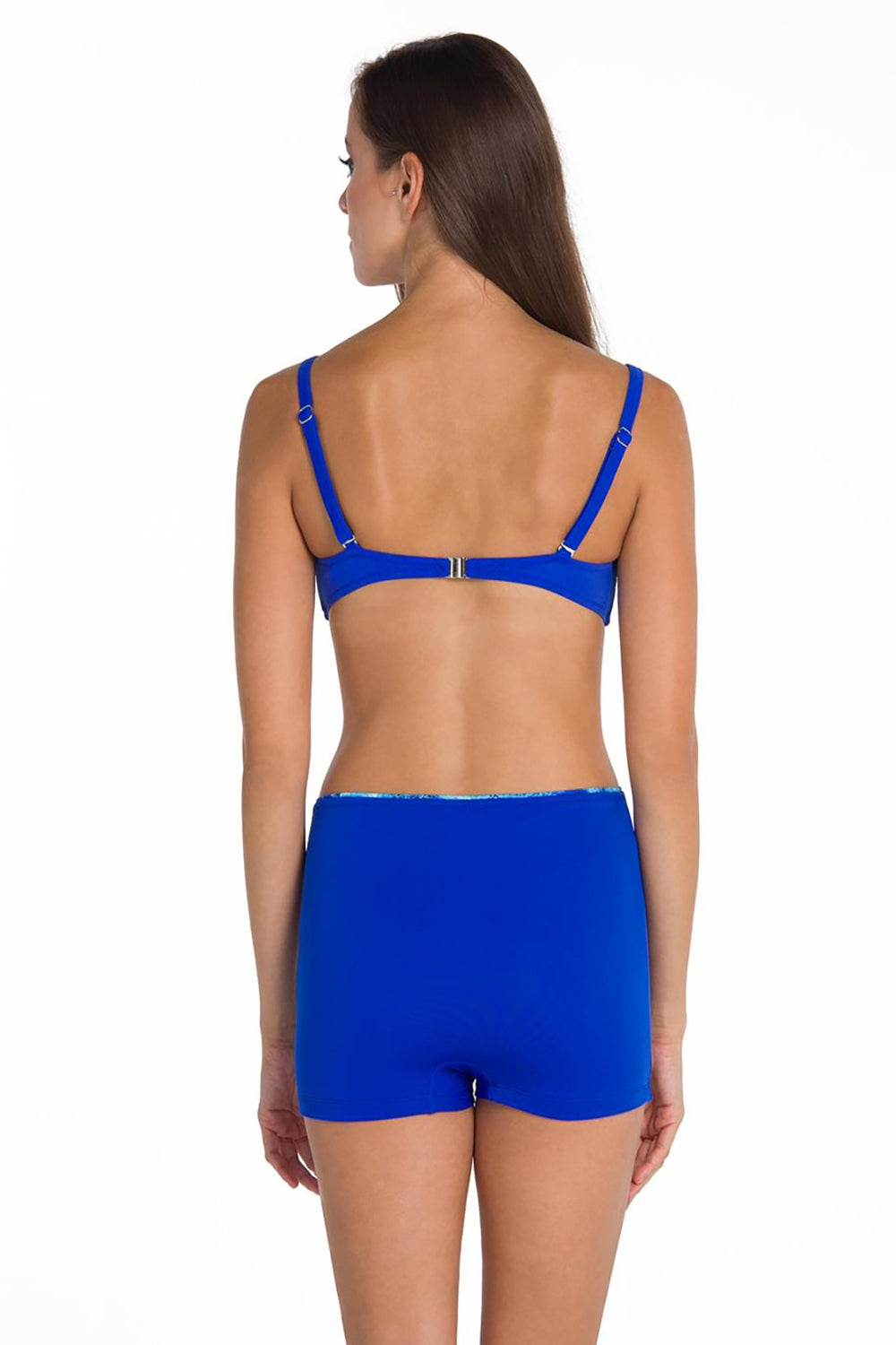 Saks Kaplı Parçalı Üst Şortlu Bikini Takımı