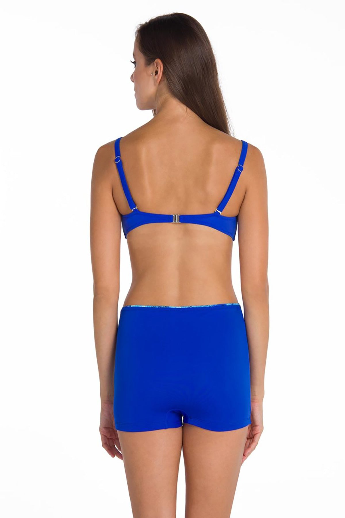 Saks Kaplı Parçalı Üst Şortlu Bikini Takımı