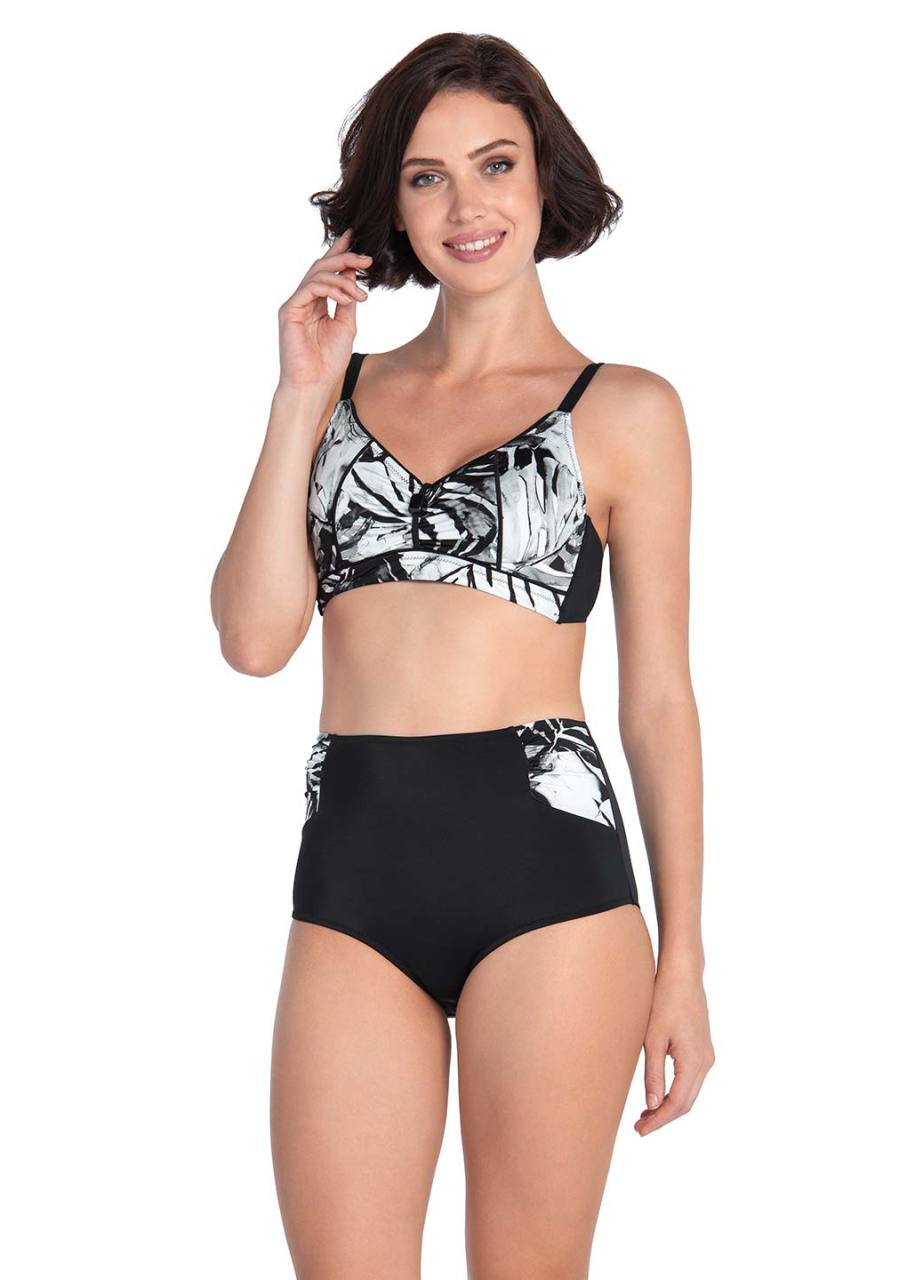 Siyah Balenli Luplu Palmiye Desen Bikini Takımı