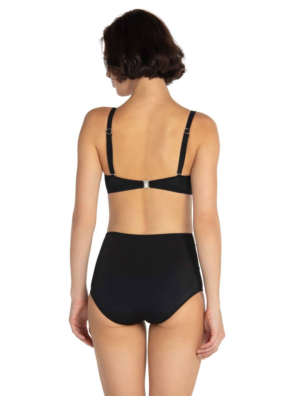 Siyah Balenli Luplu Palmiye Desen Bikini Takımı