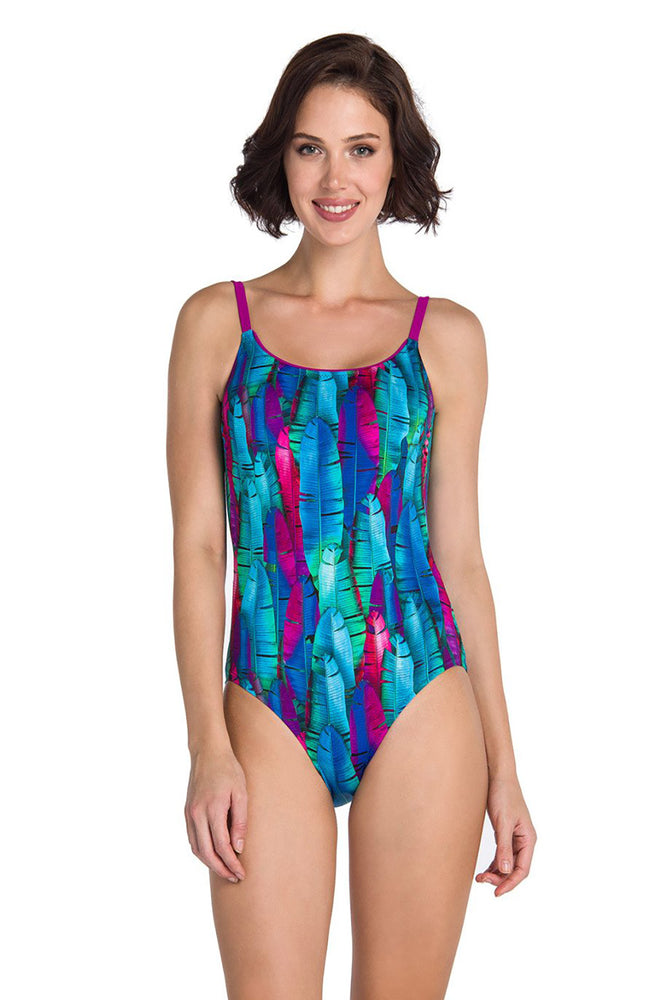 Saks Ince Askılı Palmiye Desenli Mayo