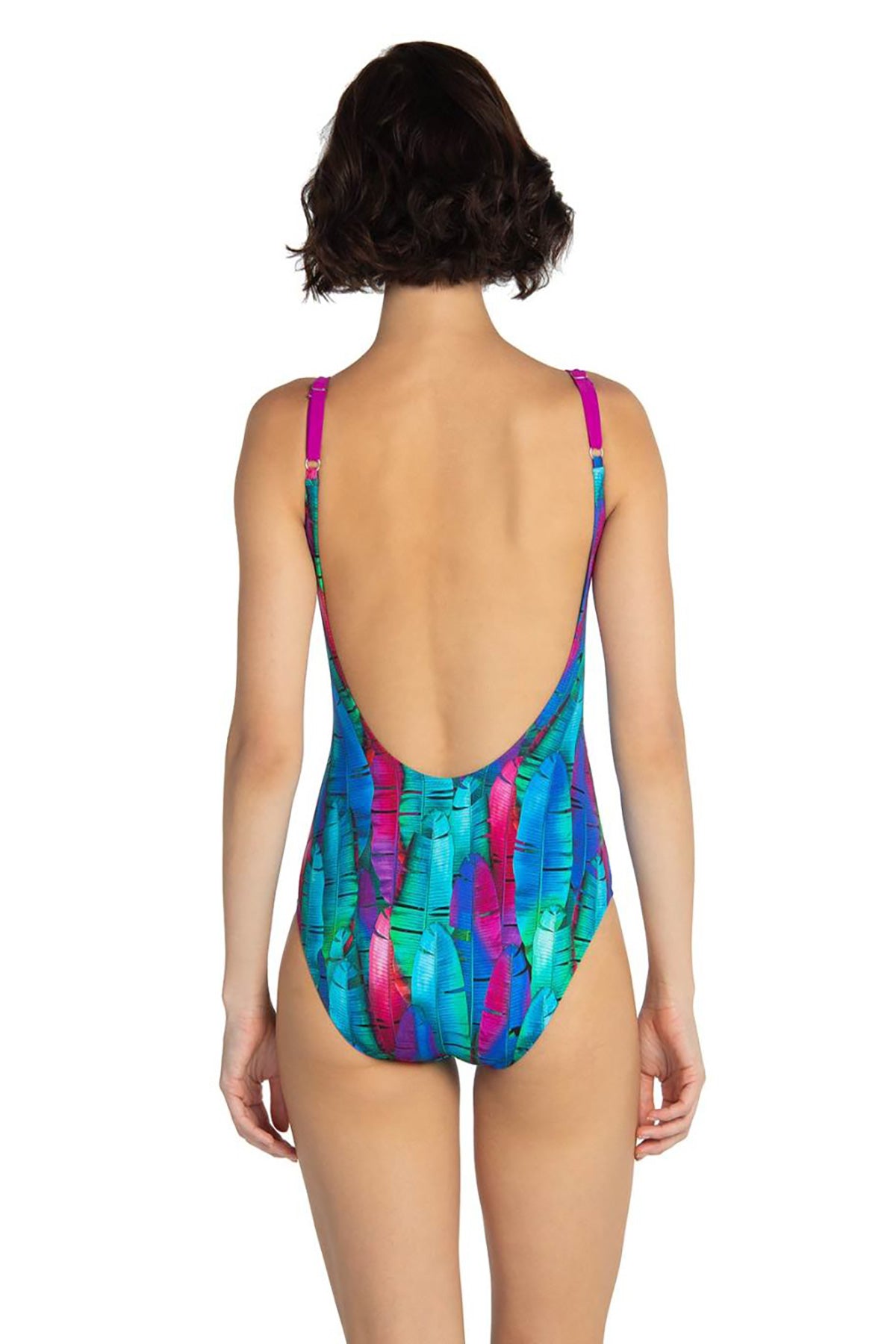 Saks Ince Askılı Palmiye Desenli Mayo