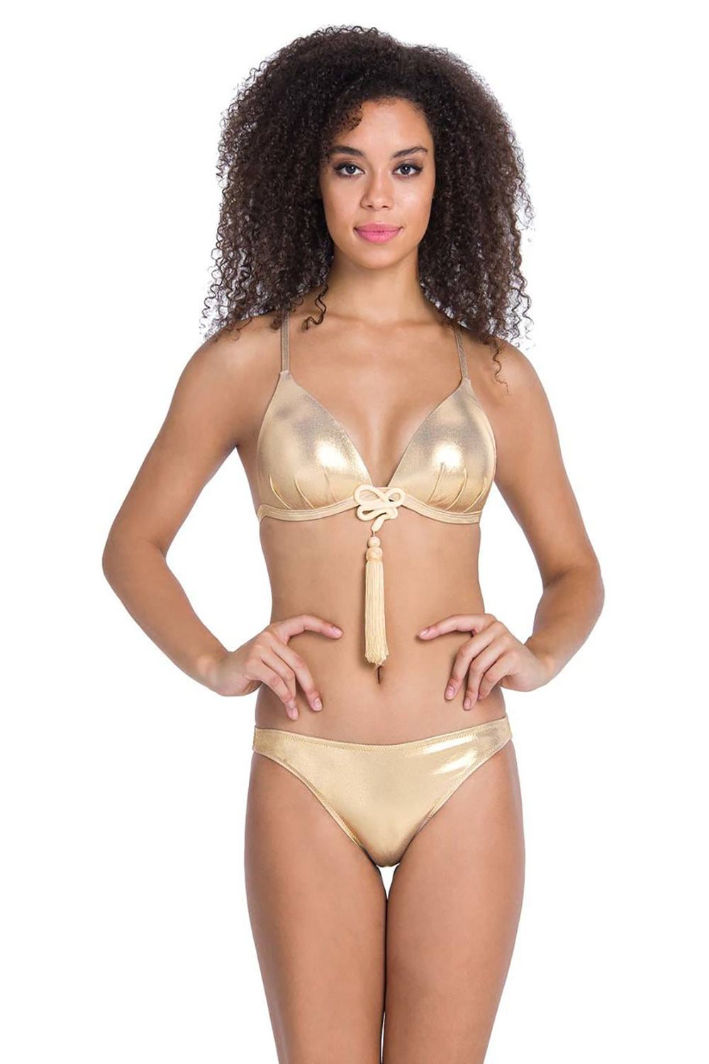 Gold Püskül Bağcıklı Üçgen Bikini Takımı