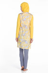 Sarı Fermuarlı Desenli Taytlı Tesettür Mayo