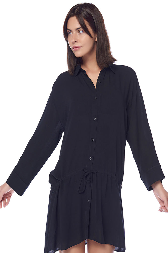 Siyah Ip Bağlı Viskon Kadın Gömlek Pareo