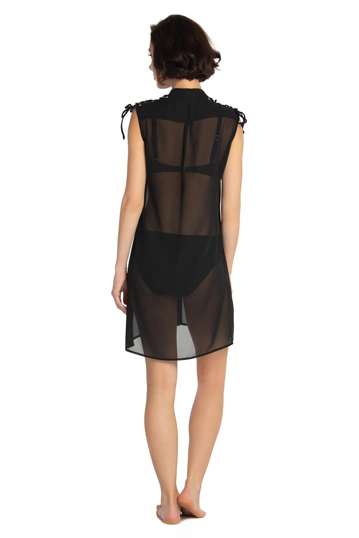 Siyah Omuz Ipli Yarım Kollu Tunik Pareo