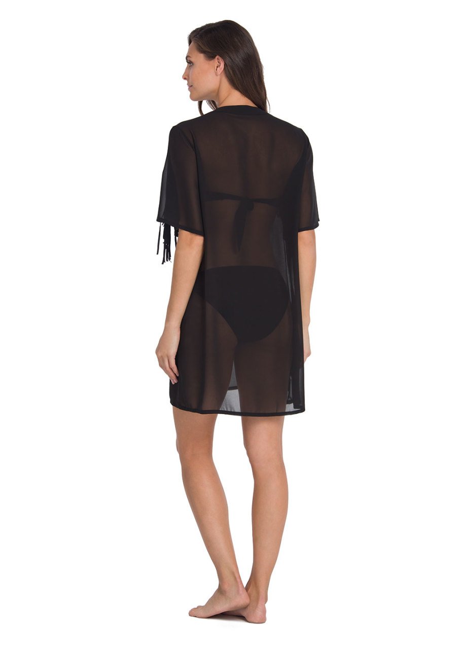 Siyah Tunik Püsküllü Kadın Pareo