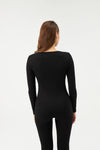Siyah Yuvarlak Yaka Uzun Kol Kadın Termal Içlik Tek Üst