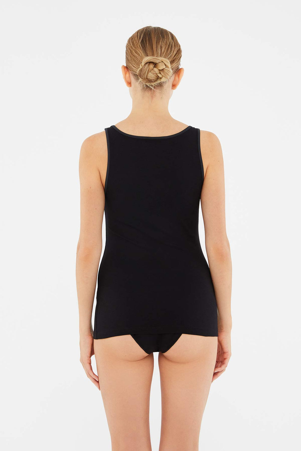 Siyah Geniş Yaka Kalın Askılı Penye Kadın Atlet