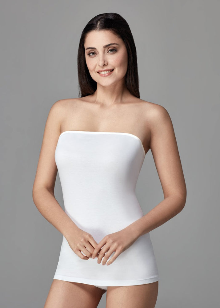 Beyaz Penye Straplez Kadın Atlet