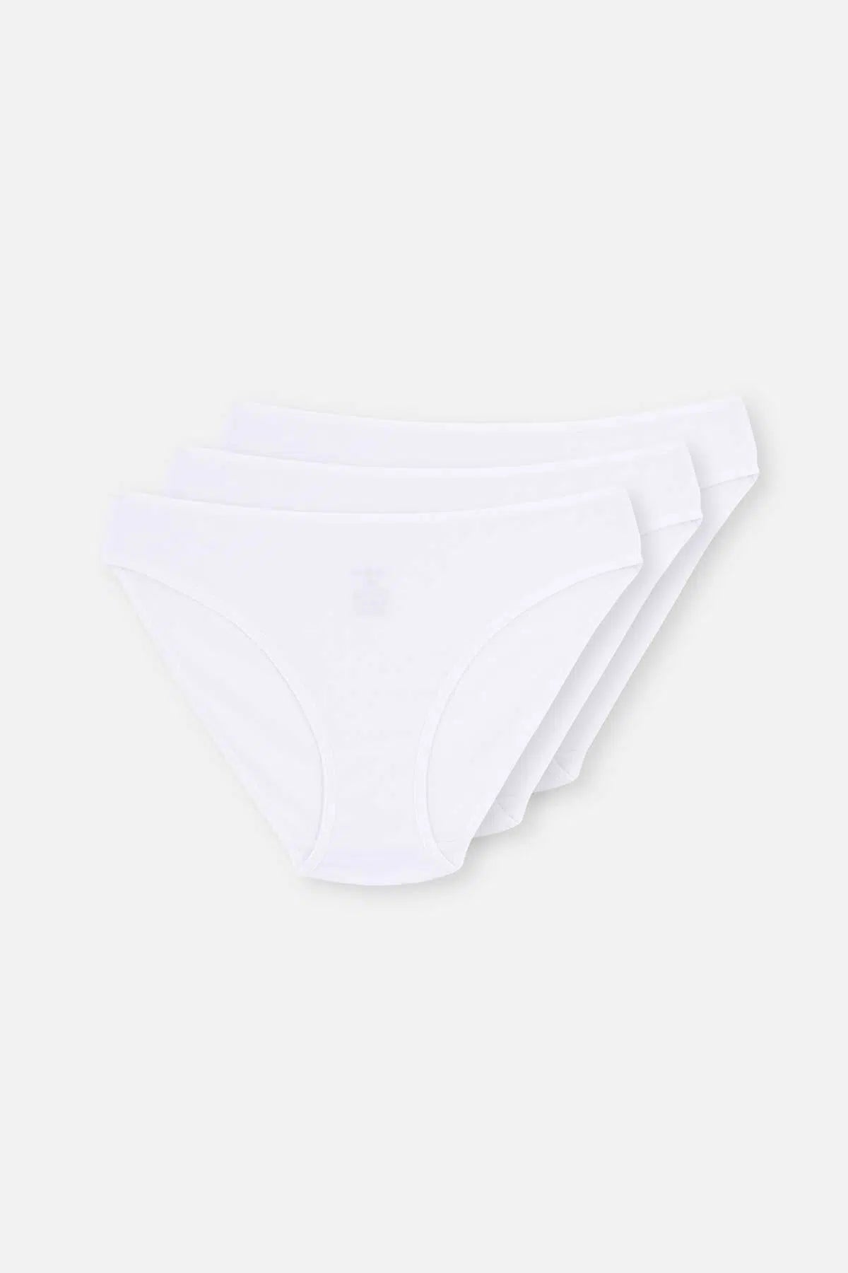 Beyaz 3'lü Klasik Kadın Slip Külot