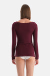 Bordo Modal Kaşmir Kayık Yaka Uzun Kollu Üst