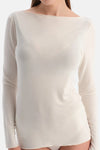 Ekru Modal Kaşmir Kayık Yaka Uzun Kollu Üst