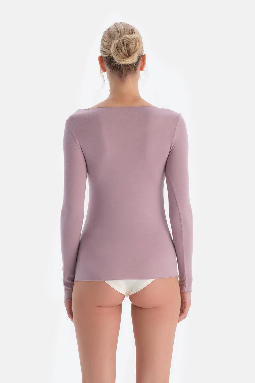 Gül Kurusu Modal Kaşmir Kayık Yaka Uzun Kollu Üst