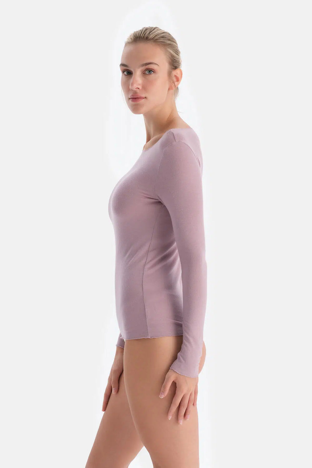 Gül Kurusu Modal Kaşmir Kayık Yaka Uzun Kollu Üst