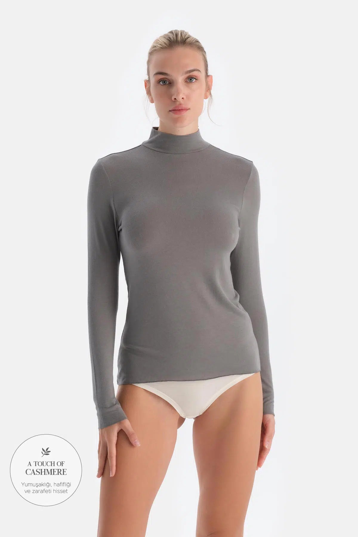 Koyu Gri Modal Kaşmir Balıkçı Yaka Uzun Kollu Üst