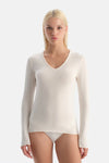 Ekru Modal Kaşmir V Yaka Uzun Kollu Üst