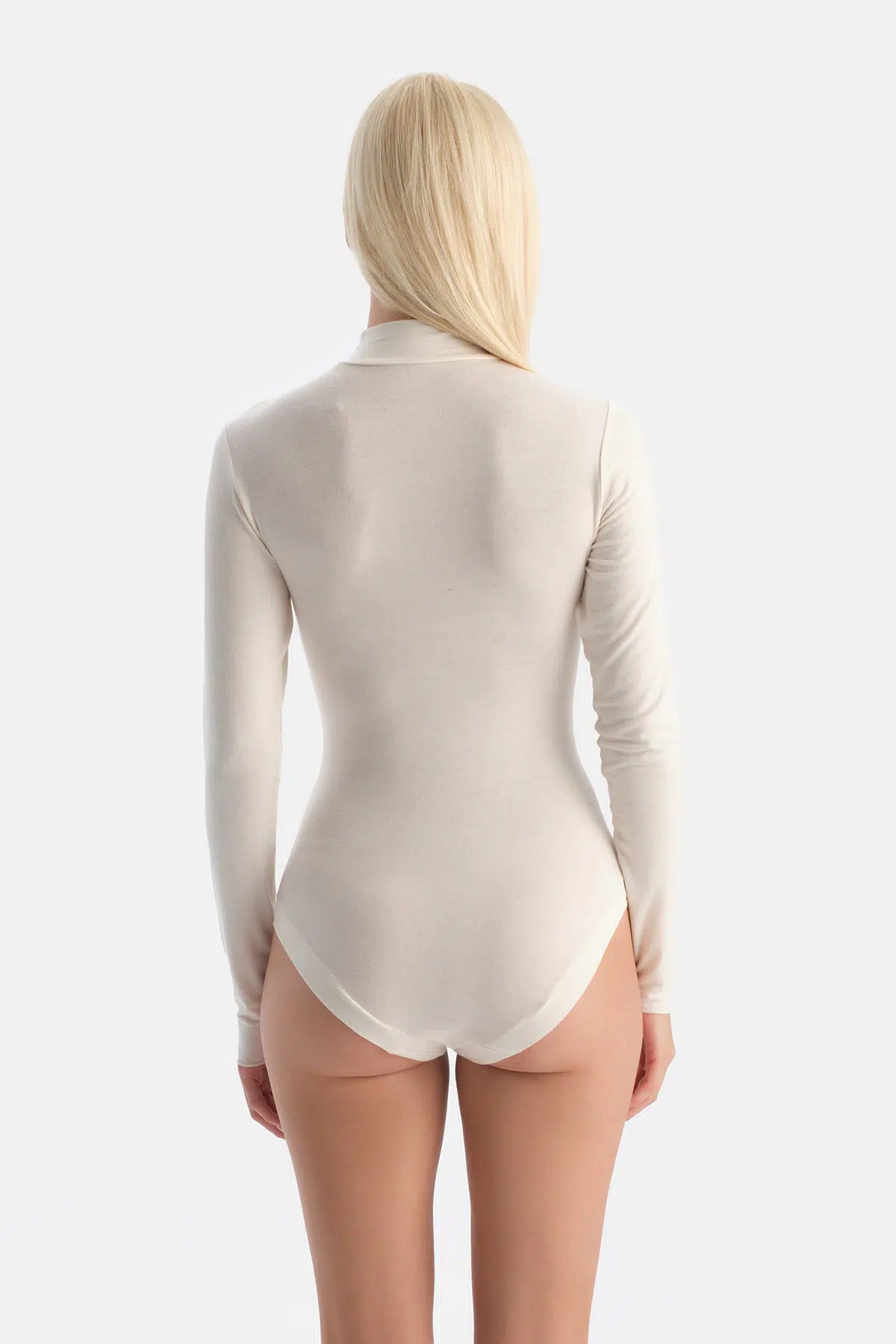 Ekru Modal Kaşmir Uzun Kollu Balıkçı Yaka Bodysuıt