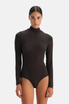 Koyu Kahve Modal Kaşmir Uzun Kollu Balıkçı Yaka Bodysuit