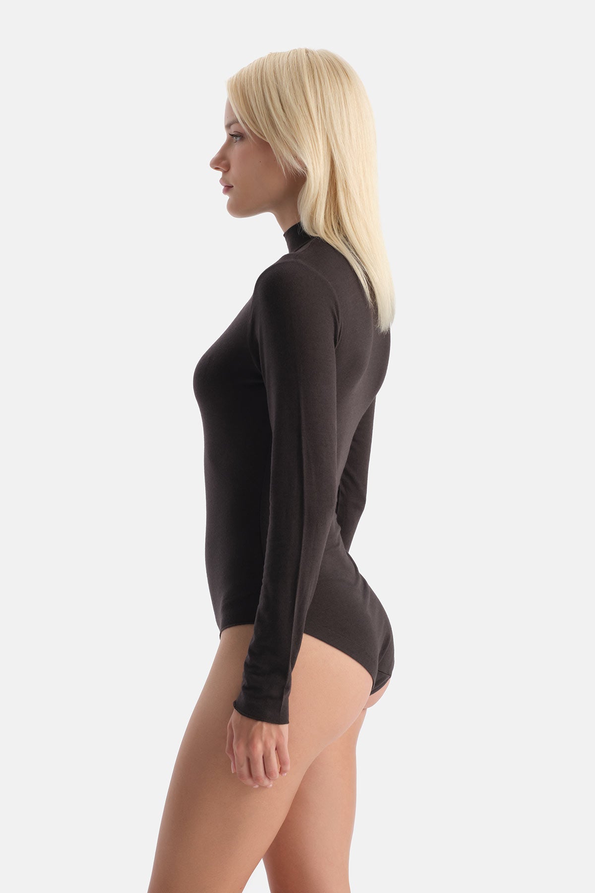 Koyu Kahve 5018KC Modal Kaşmir Uzun Kollu Balıkçı Yaka Bodysuıt