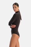 Koyu Kahve Modal Kaşmir Uzun Kollu Balıkçı Yaka Bodysuit