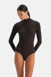 Koyu Kahve Modal Kaşmir Uzun Kollu Balıkçı Yaka Bodysuit