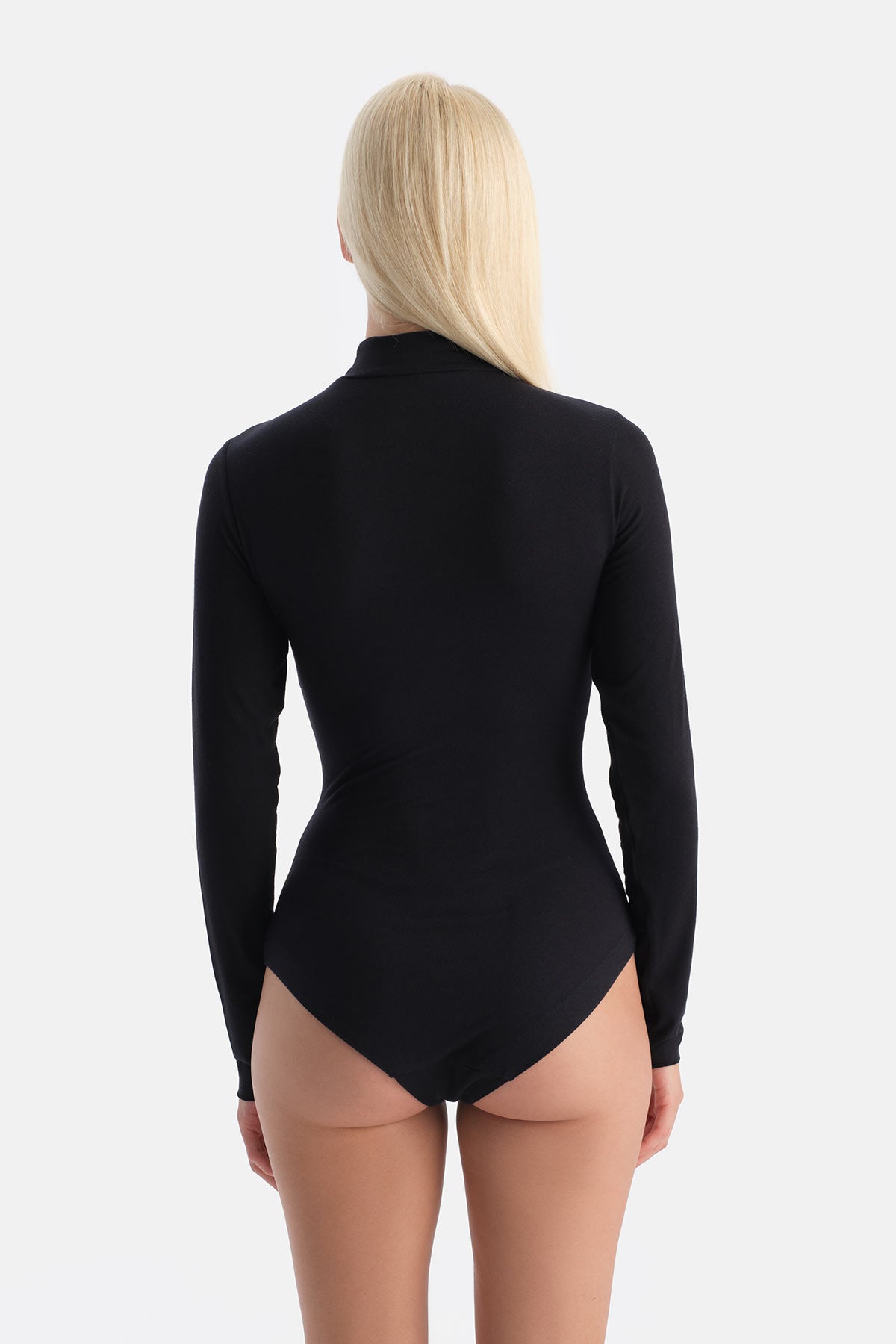 Siyah 5018KC Modal Kaşmir Uzun Kollu Balıkçı Yaka Bodysuıt