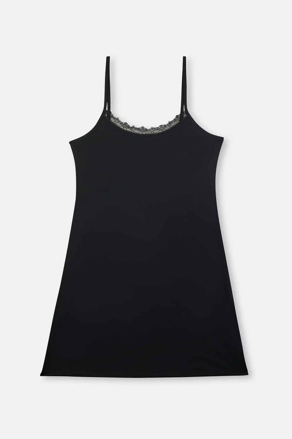 Siyah Ince Askılı Dantelli Jupon Elbise