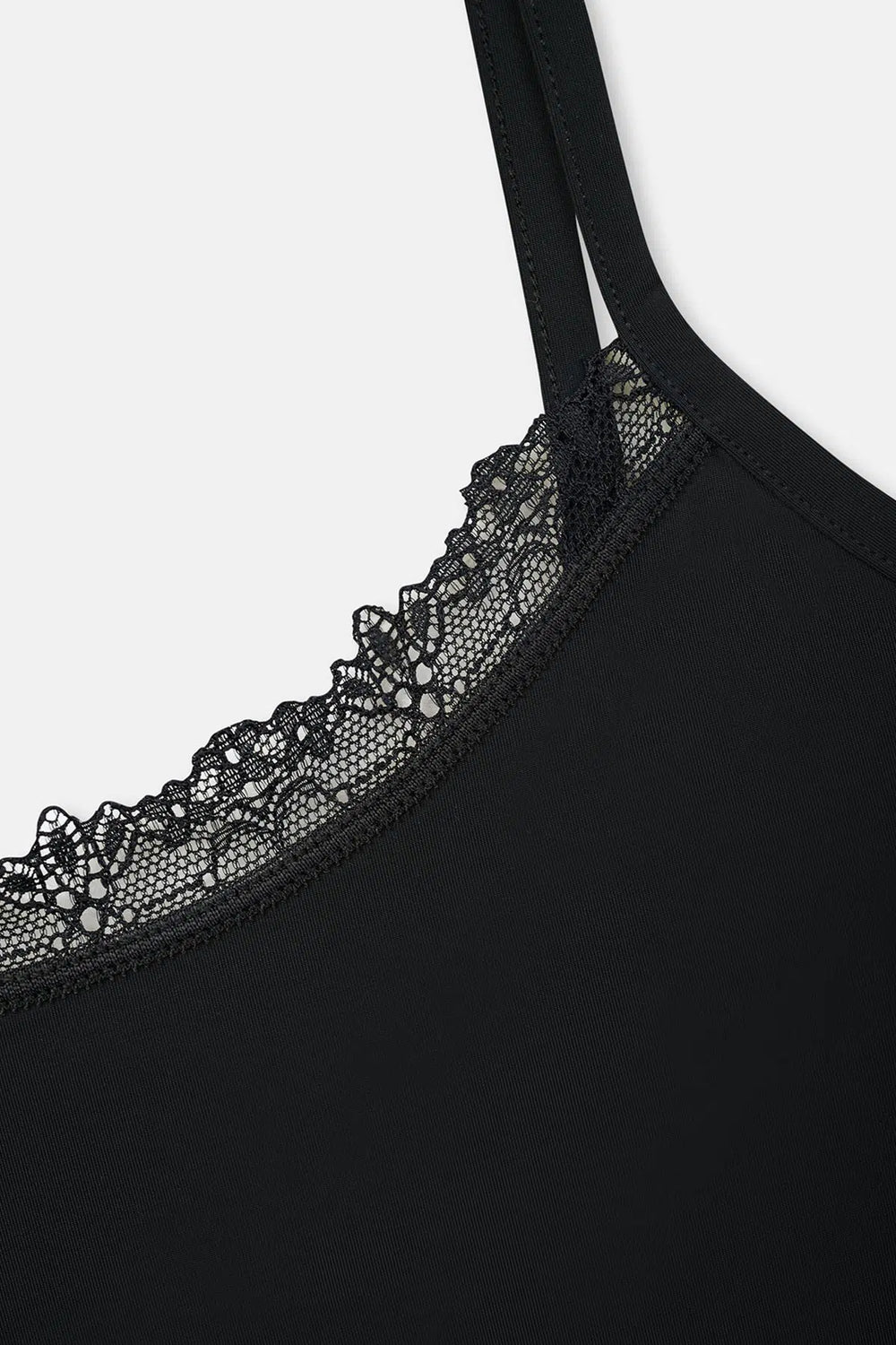 Siyah Ince Askılı Dantelli Jupon Elbise