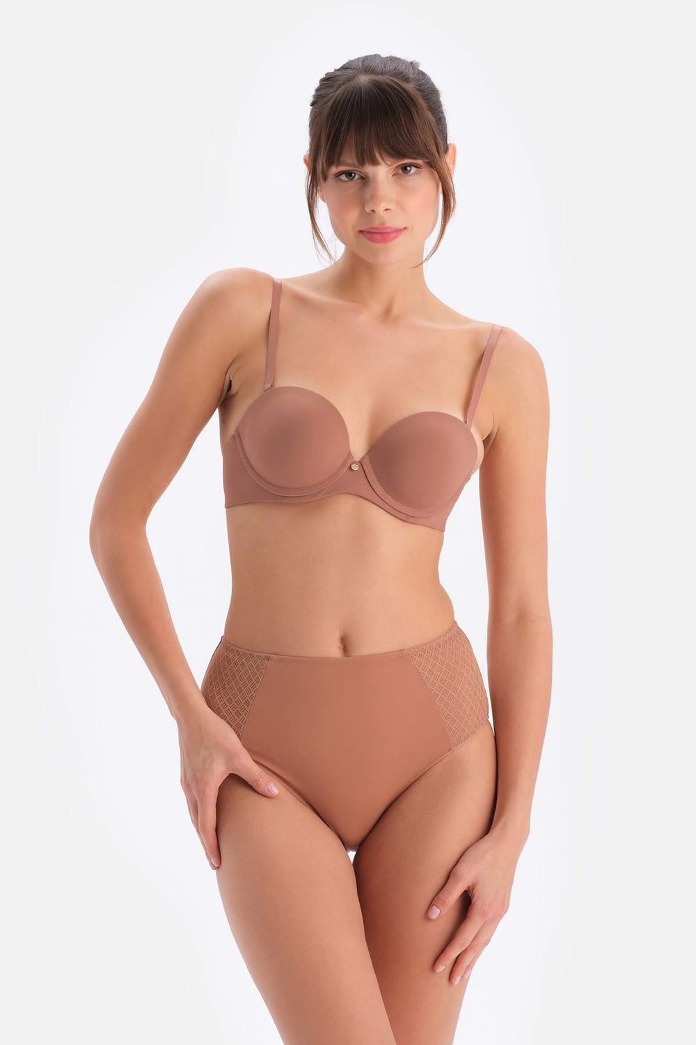 Kahverengi Plumeria Straplez Yarı Dolgulu Sütyen