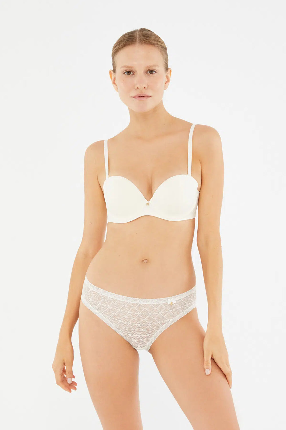 Ekru Plumeria Straplez Yarı Dolgulu Sütyen