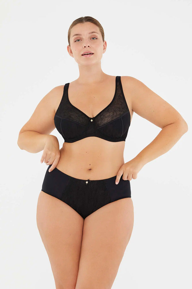 Siyah Olearıa Tül Detaylı Toparlayıcı Sütyen