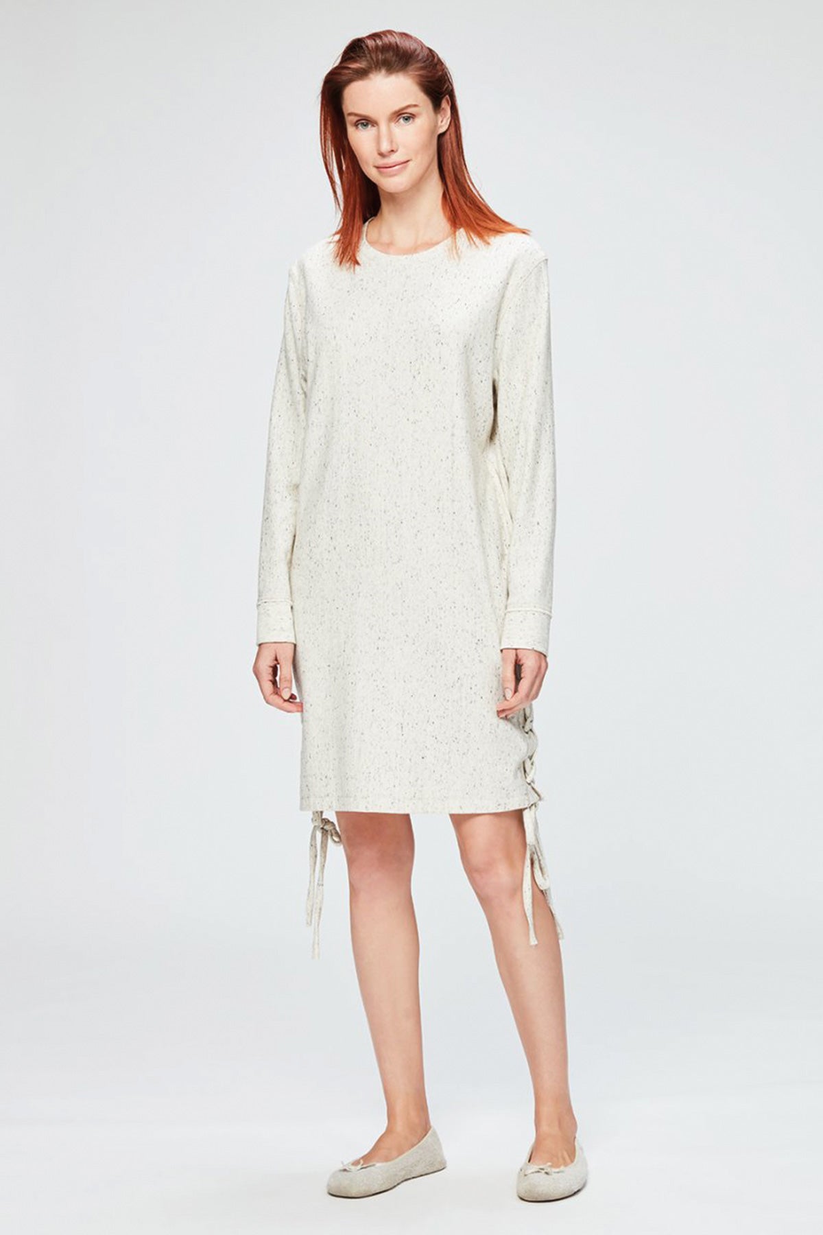 Bej Balık Sırtı Nopeli Uzun Kol Ev Elbisesi