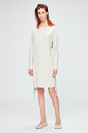 Bej Balık Sırtı Nopeli Uzun Kol Ev Elbisesi
